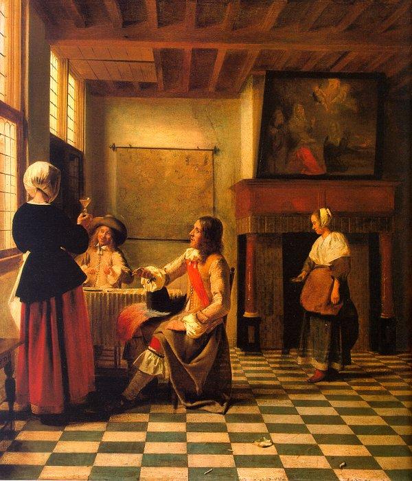 Pieter de Hooch Woman Drinking with Two Men and a Maidservant France oil painting art